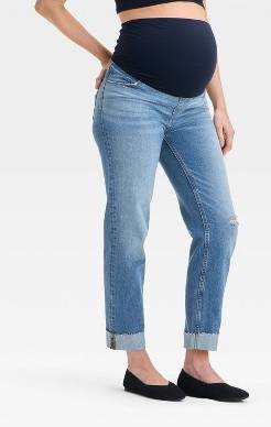 Over Belly High-Rise Straight Maternity Pants - Isabel Maternity by Ingrid & Isabel™ Medium Wash 2: Cotton Denim, Pull-On Style
