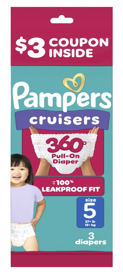 Pampers Cruisers 360° Pull on Disposable Diapers, 5 (3 ct)