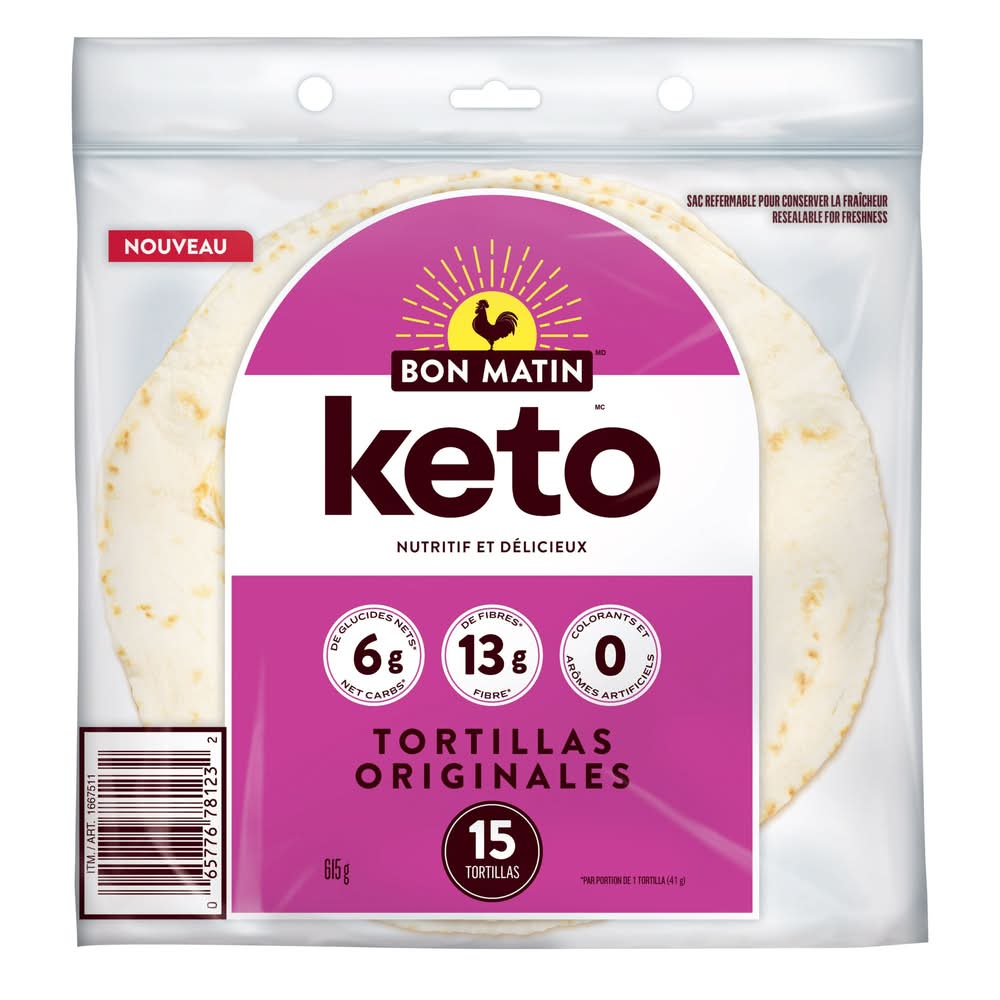 Bon Matin - 7 Po Keto Tortillas, Paquet De 15 / Bon Matin Keto Tortillas 7”, Pack Of 15