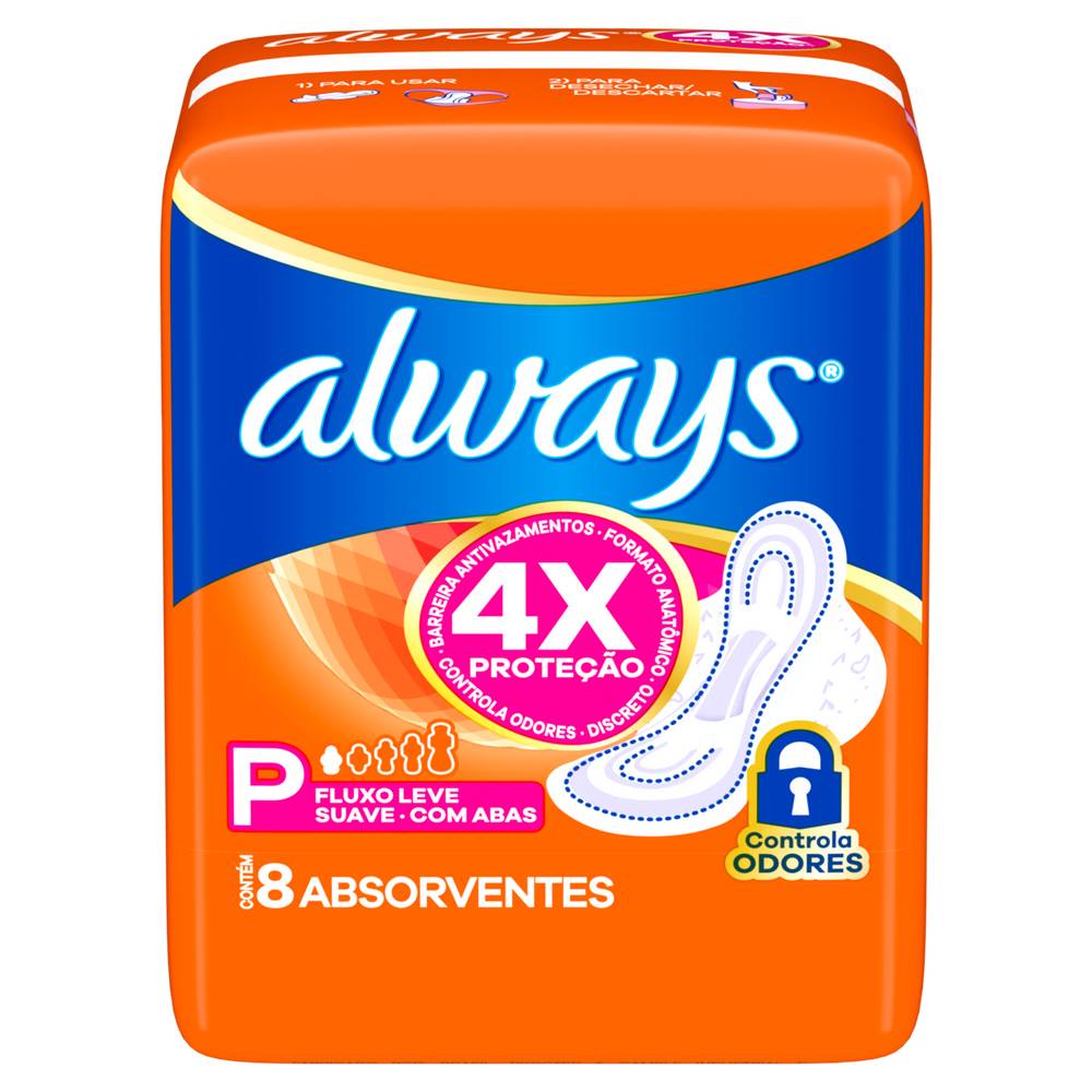 Always · Absorvente descartável super proteção cobertura suave sem abas (8 un)