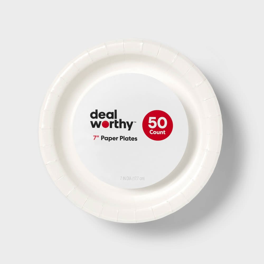 Dealworthy Disposable Paper Plates, 8.5", White (50 ct)