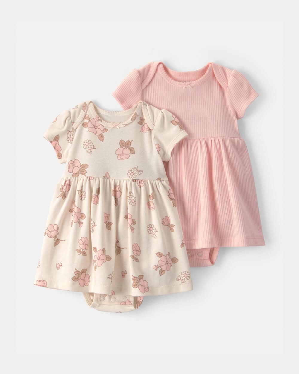 Baby Girl 2-Pack Floral Short-Sleeve Bodysuit Dress - Pink/Ivory - 6M