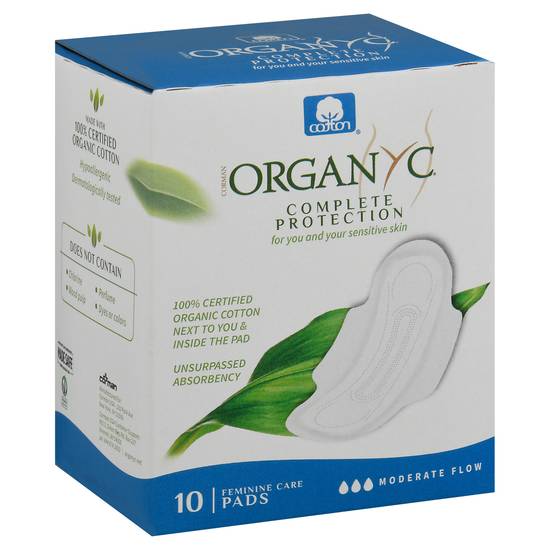Organyc Moderate Flow Cotton Feminine Care Pads (10 ct)