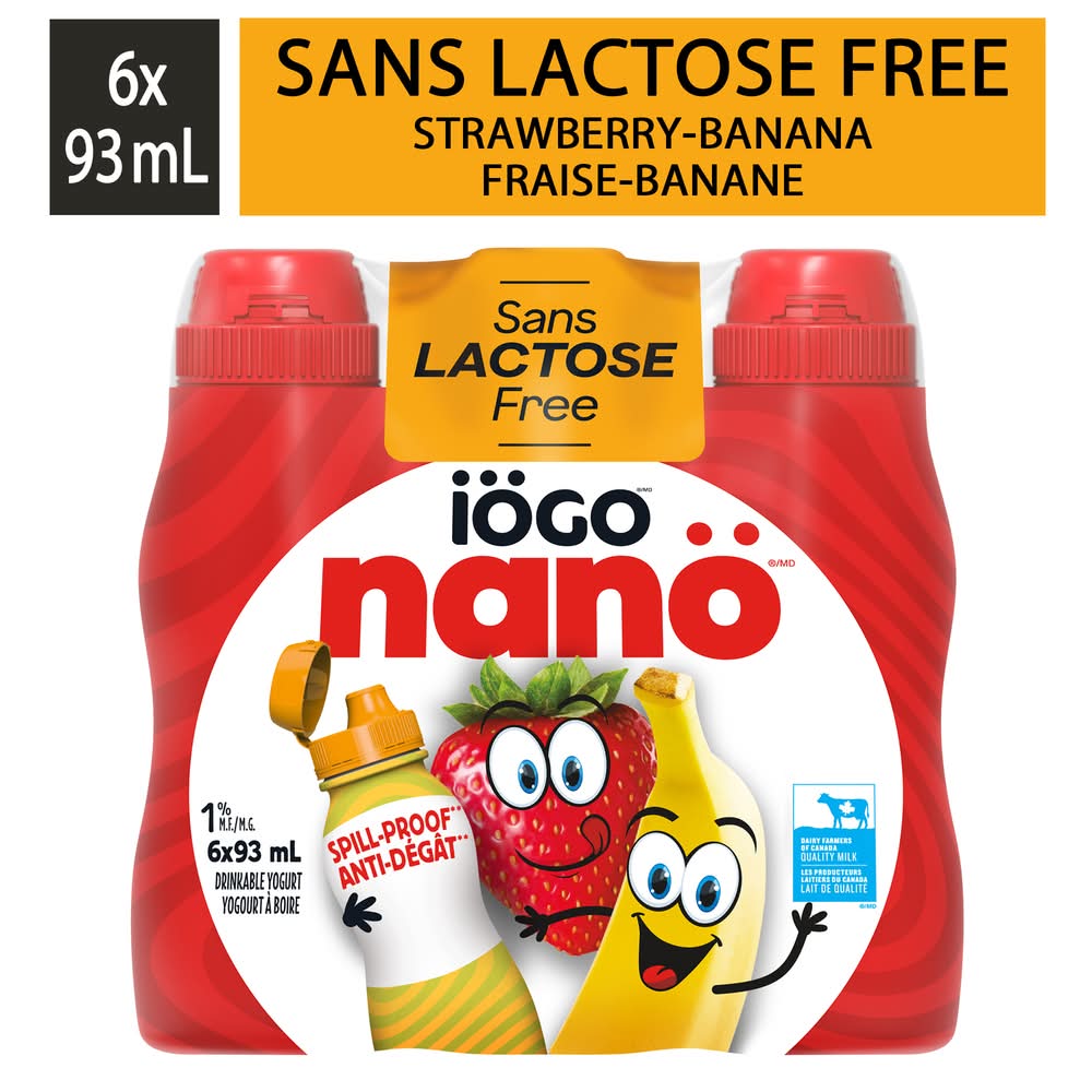 iÖGO Nanö Drinkable Yogurt, Strawberry-Banana (6 x 93 ml)