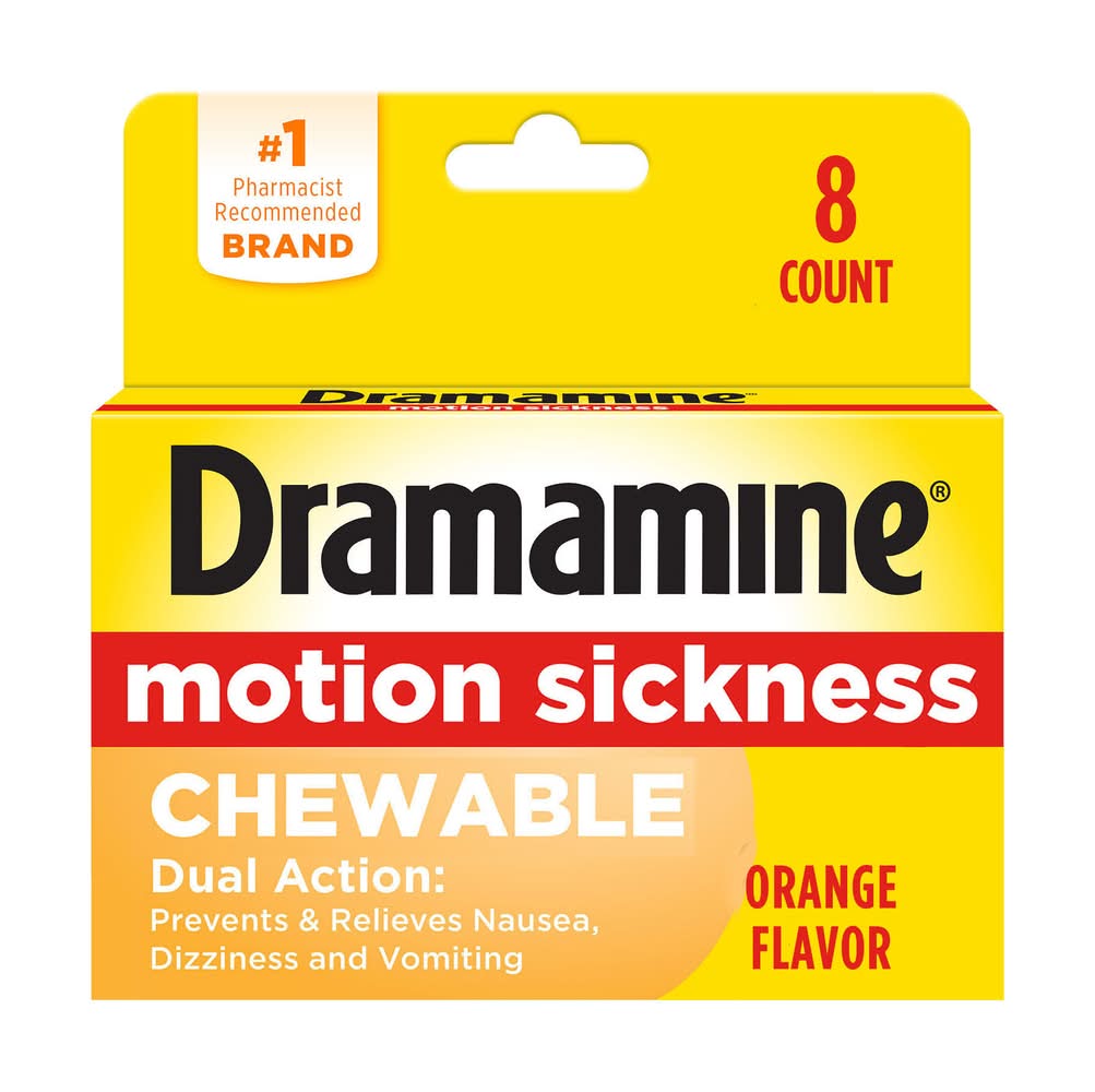 Dramamine Motion Sickness Relief Chewable Tablets, Orange (8 ct)