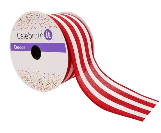 2.5" X 25Ft. Stripe Faux Linen Wired Ribbon By Celebrate It Decor
