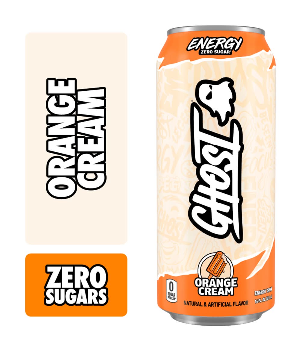 Ghost Gluten Free Zero Sugar Flavored Energy Drink, Orange Cream (16 fl oz)