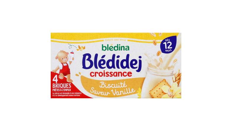 Blédina Croissance, céréales lactées, biscuité, saveur vanille, dès 12 mois Les 4 briques de 250ml