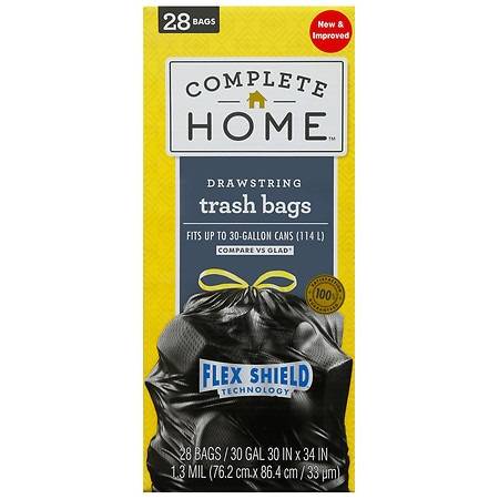 Complete Home Flex Shield 30 Gallon Drawstring Trash Bags