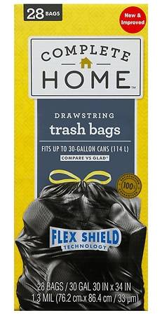 Complete Home Flex Shield 30 Gallon Drawstring Trash Bags