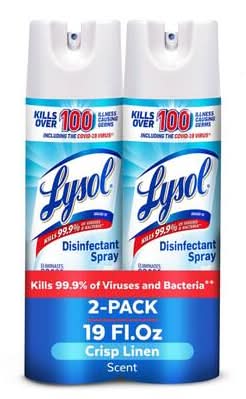Lysol Disinfectant Spray, Household Cleaning Supplies, Antibacterial & Sanitizer, Deodorizer, Crisp Linen 19Oz (2-Count)