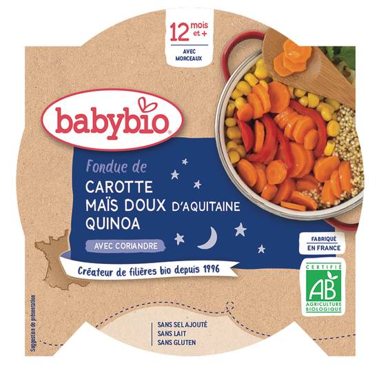 Babybio - Fondue de carotte maïs doux d'aquitaine quinoa avec coriandre 12 mois et+