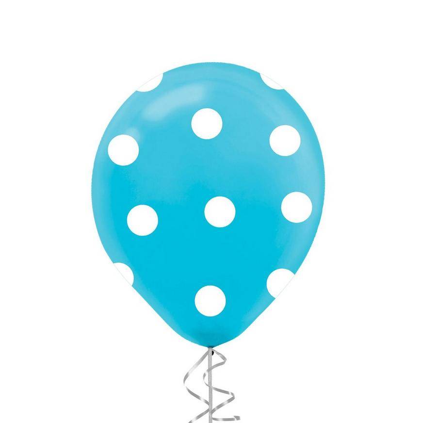 Uninflated 1ct, 12in, Caribbean Blue Polka Dot Latex Balloon