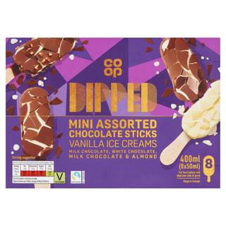 Co-op Vanilla, Dipped Mini Assorted Chocolate Sticks Ice Creams (8 pack)