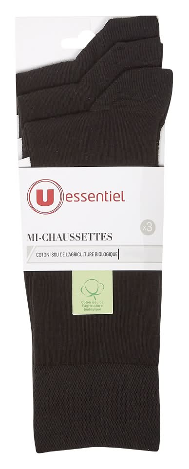 Les Produits U - Mi-chaussettes unies coton bio homme