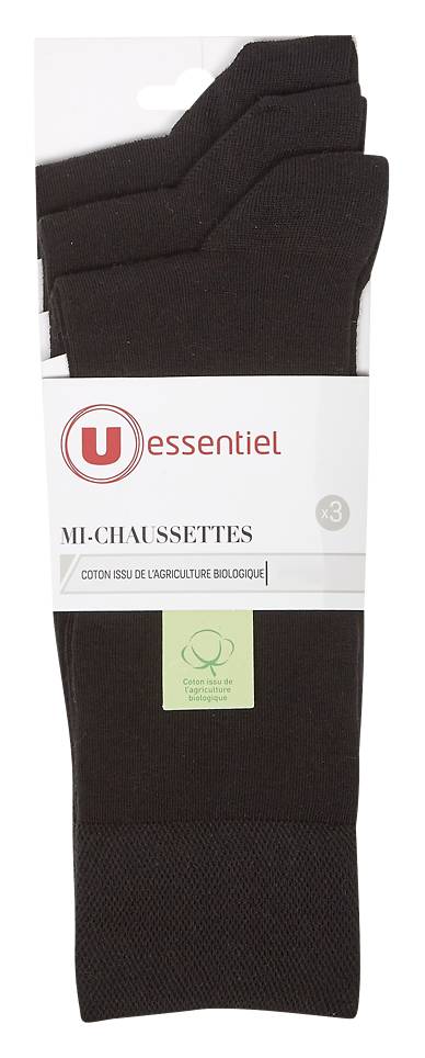 Les Produits U - Mi-chaussettes unies coton bio homme