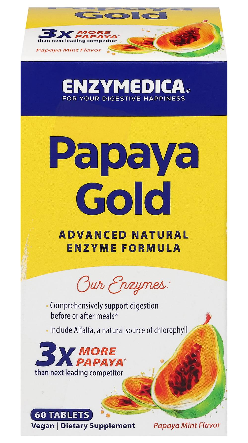 Enzymedica Papaya Gold Advanced Natural Enzyme Formula Tablets, Papaya-Mint (60 ct)
