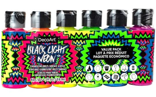 DecoArt Black Light Neon Acrylic Paint Set, Assorted (12 fl oz, 6 ct)