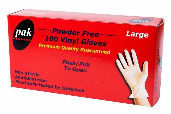 Pak Powder Free Vinyl Gloves Large 100Pk