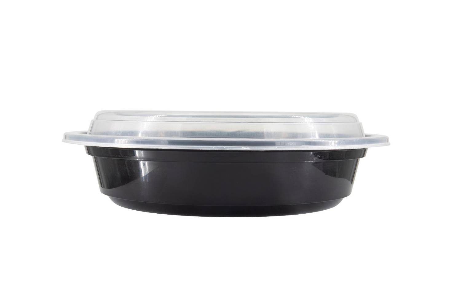 Hot Pack - 6" Round Microwavable Container, Black with Clear Lid, 16 oz capacity - 150ct (1X150|1 Unit per Case)