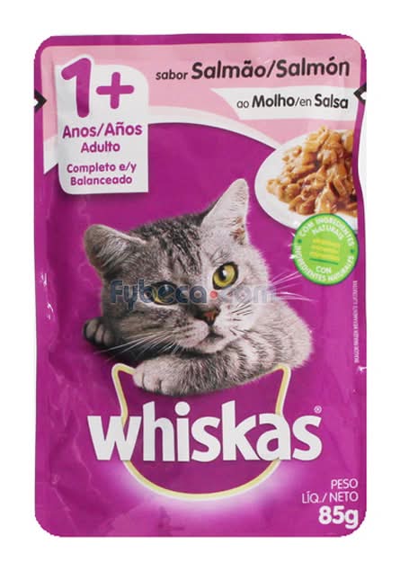 Alimento Para Gatos Whiskas Adulto Sobre De Salmón En Salsa 85Gr