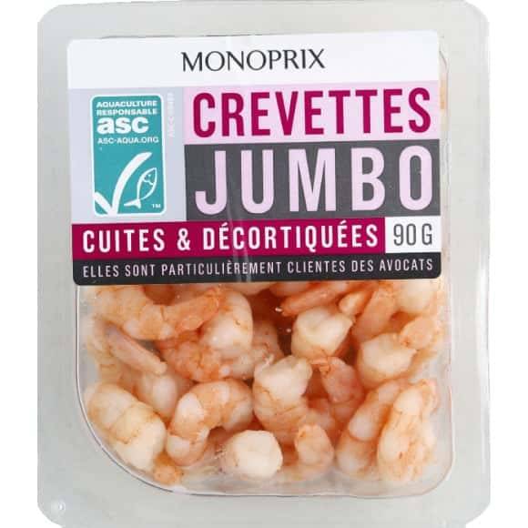 Monoprix Crevettes Cuites & Décortiquées, Aquaculture Responsable La Barquette De 90 G