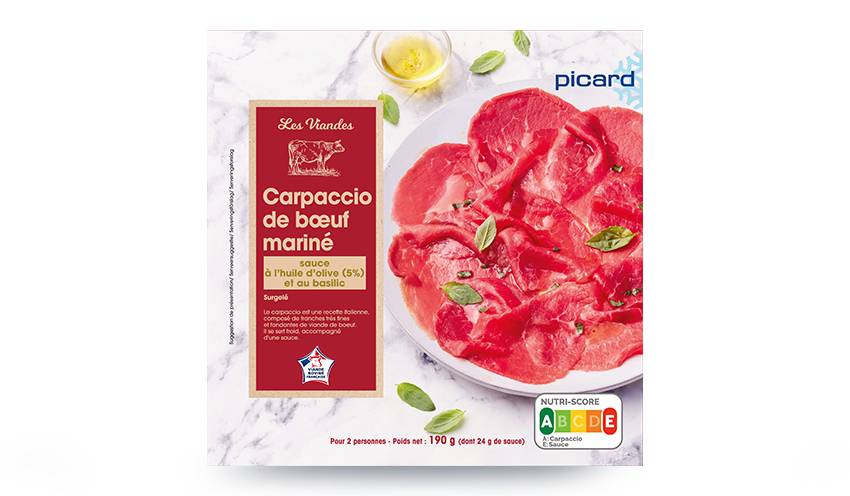 Carpaccio de bœuf et sa marinade à l'huile d'olive 5 % et au basilic