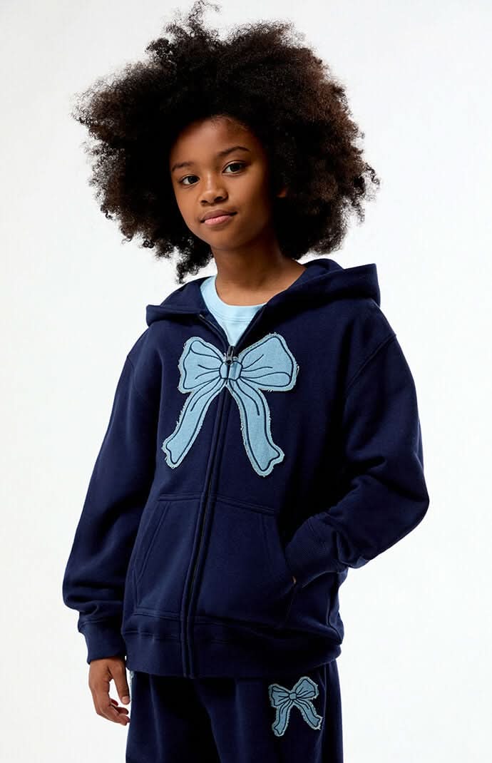 Bow Applique Full Zip Hoodie Navy L