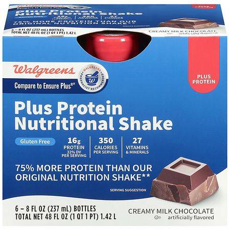 Walgreens Creamy Milk Chocolate Plus Protein Nutritional Shake (8 pack, 16 fl oz)