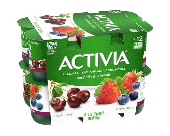 Activia · Black Cherry & Mixed Berry Lowfat Yogurt (12 x 4 oz)