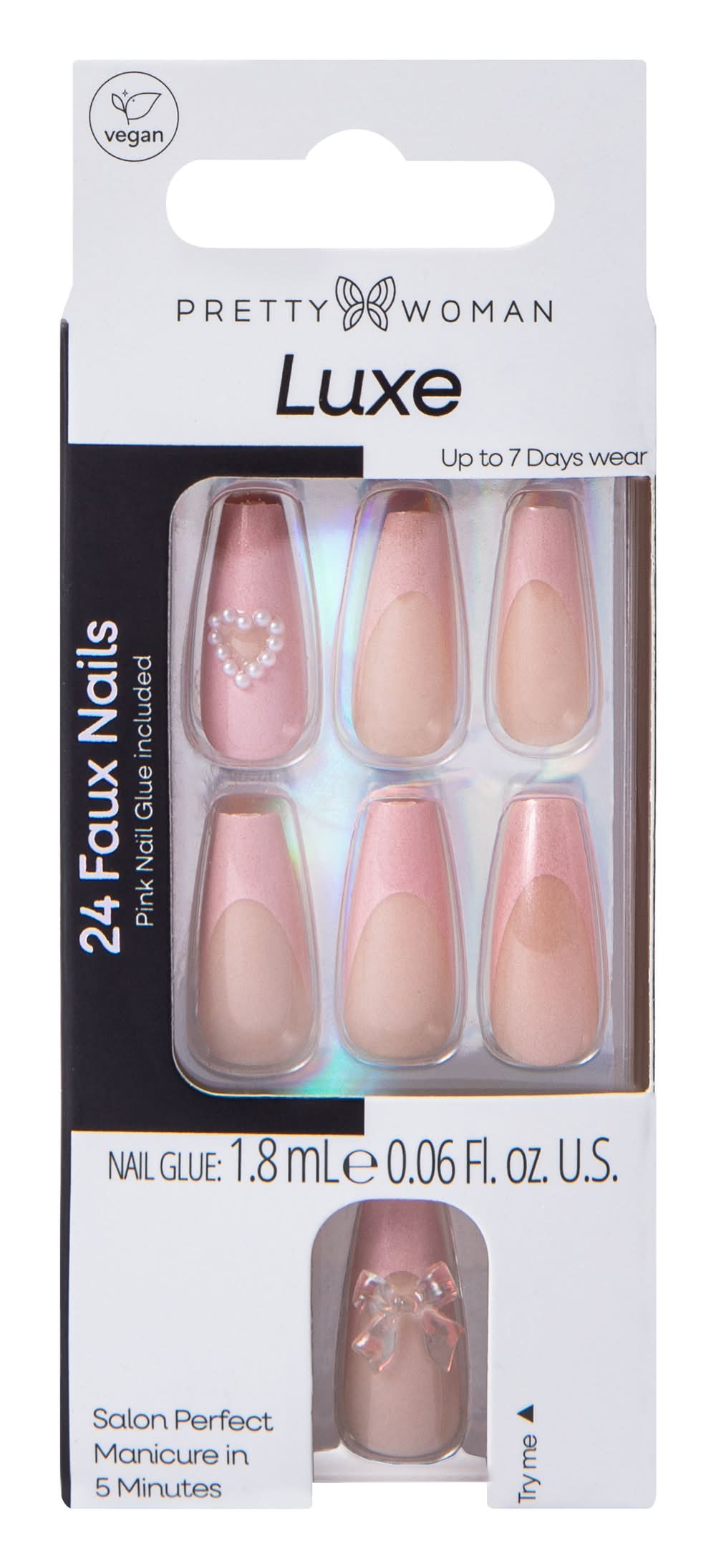 Pretty Woman Luxe Faux Nails Set 24-Count Pink Bow French
