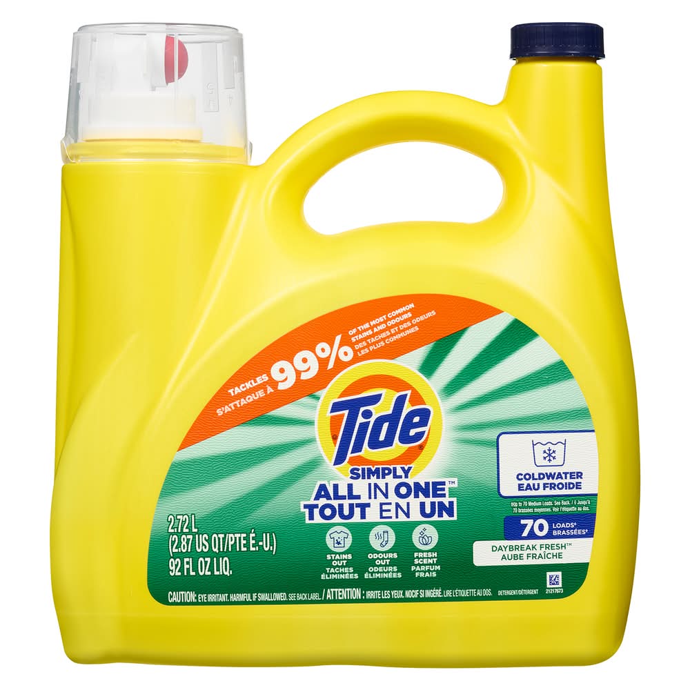 Tide Simply All in One Liquid Laundry Detergent, Daybreak Fresh (2.72 L)