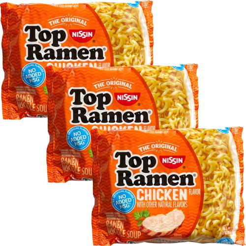 3ct Nissin Top Ramen Chicken Flavor Ramen Noodle soup 3oz