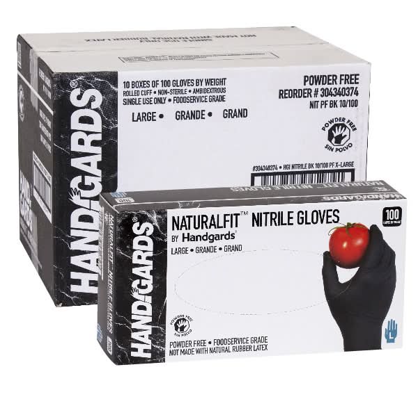 Handgards Natural Fit Powder Free Gloves, Large, Black (100 ct)