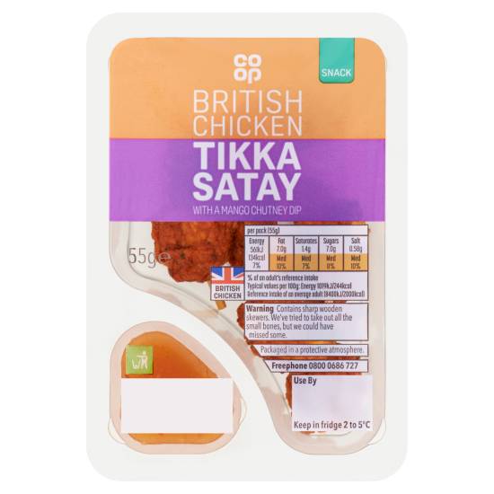 Co-Op British Chicken Tikka Satay With a Mango Chutney Dip 55g