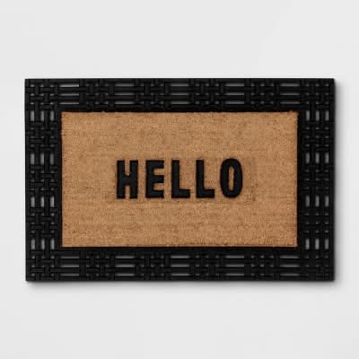 Threshold 'Hello' Rubber Coir Doormat, 1 ft 11 in x 2 ft 11 in, Natural-Black