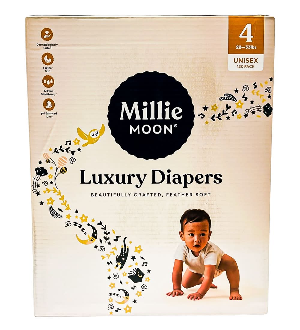 Millie Moon Luxury Diapers, Unisex, 4 (120 ct)