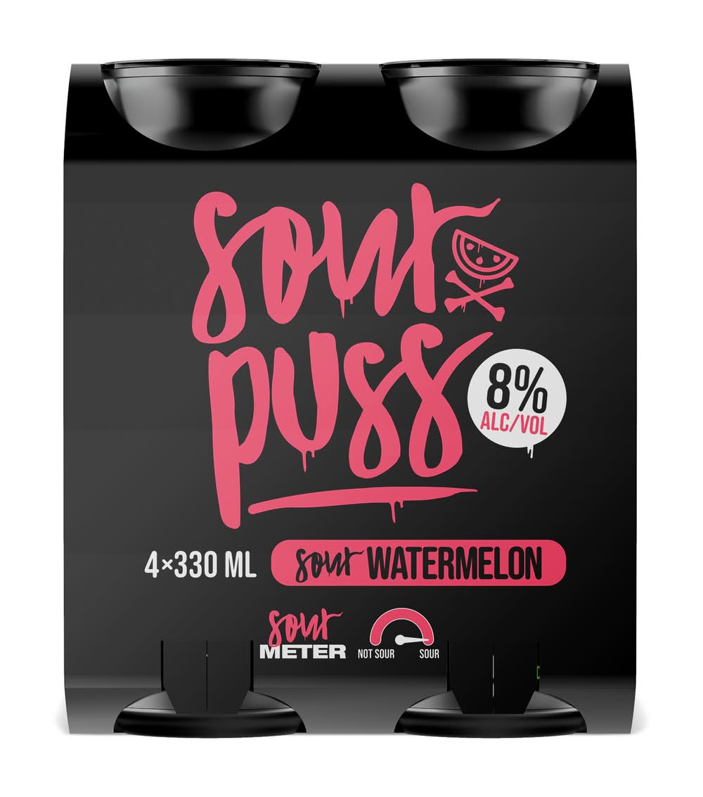 Sour Puss Watermelon Can 8% 330mL x Pack 4
