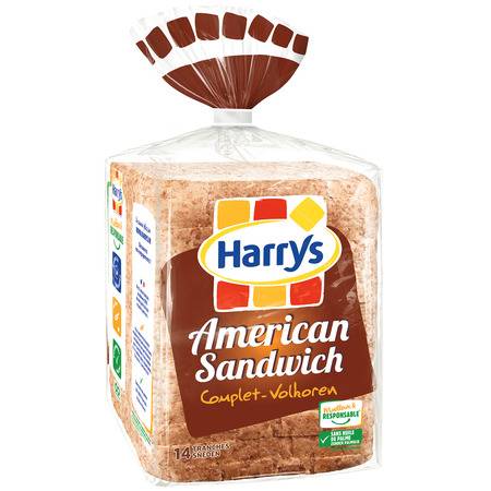 Pain de mie american sandwich complet grandes tranches HARRYS - le paquet de 14 tranches - 600 g