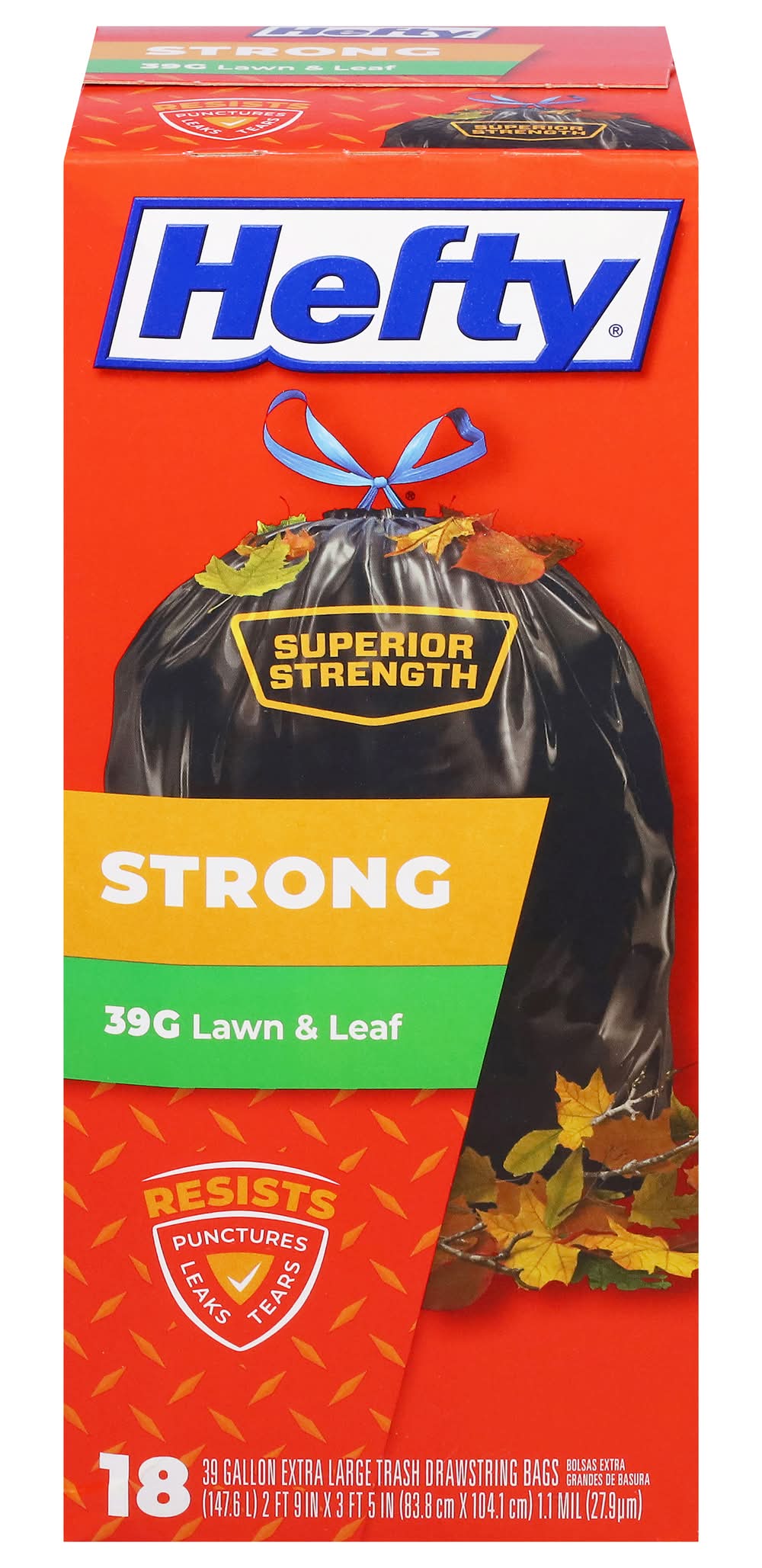 Hefty Extra Large Drawstring Lawn & Leaf Trash Bags, Black (18 ct)