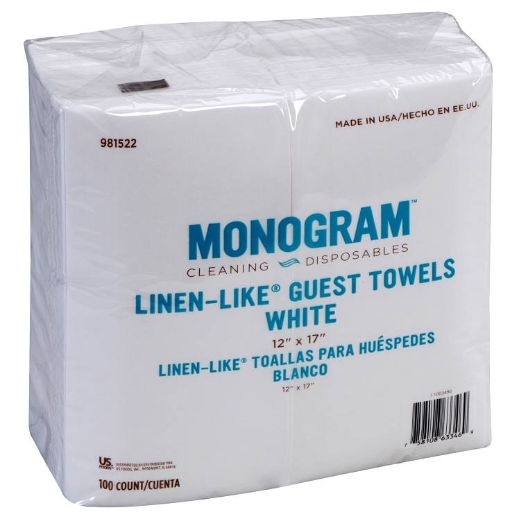 Monogram Linen-Like Guest Towels, 12"X17", White (100 ct)