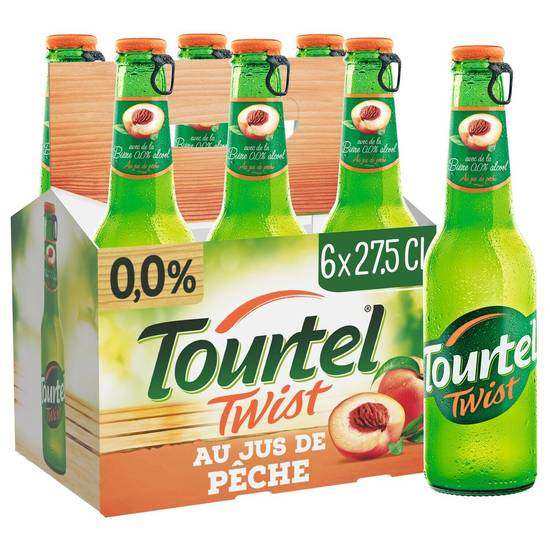 Bière sans alcool au jus de pêche TOURTEL TWIST - le pack de 6 bouteilles de 27,5cL