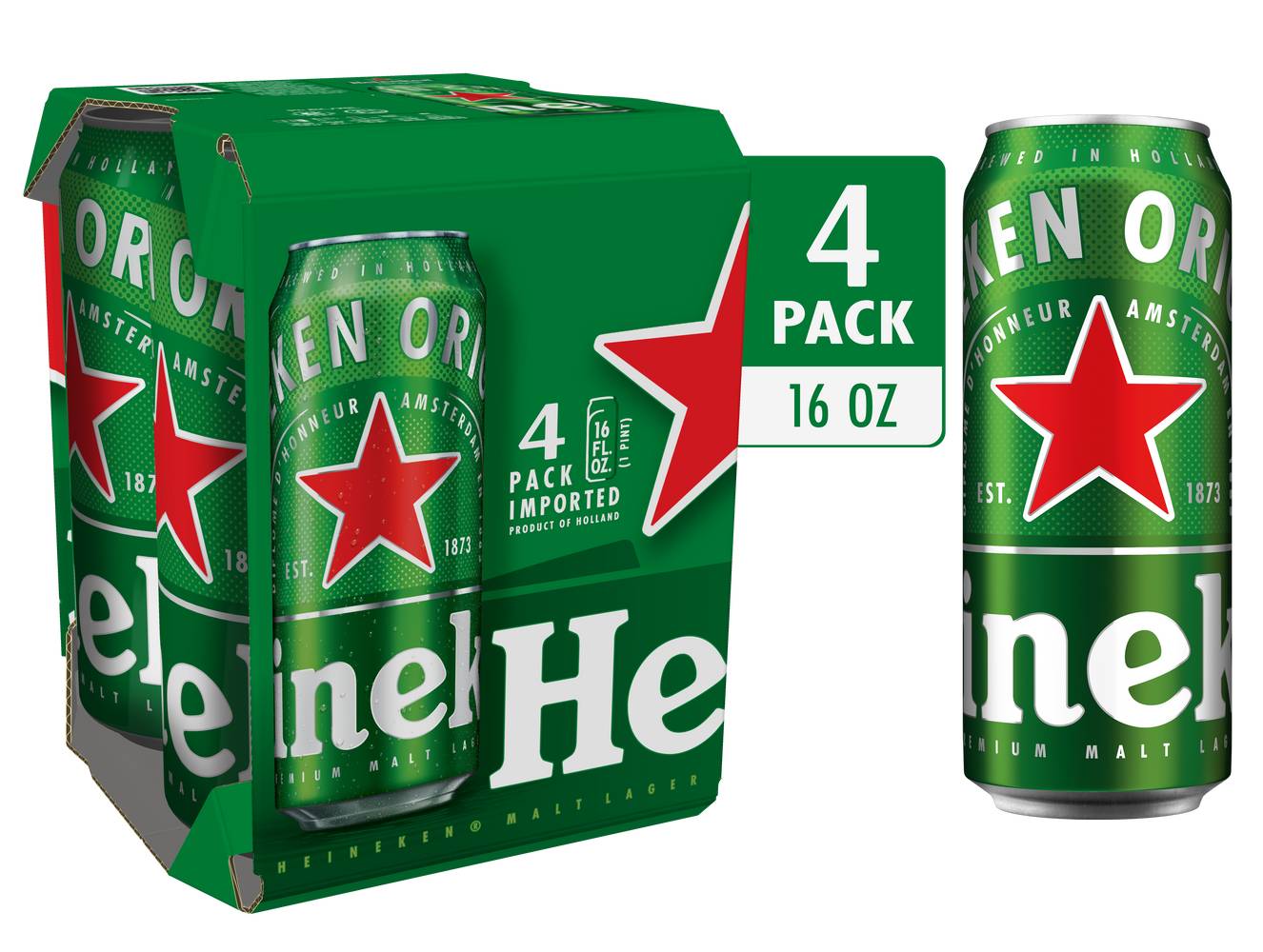 Heineken Original Malt Lager Beer (4 x 16 fl oz)