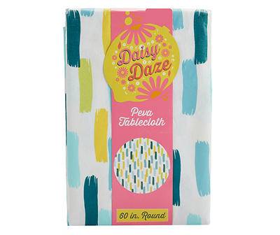 Daisy Daze Turquoise & Green Painterly Strokes Plastic Round Tablecloth, (60")