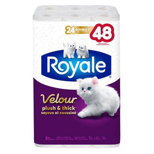 Royale Velour Plush & Thick 2 Ply Bathroom Tissue Rolls, 9.9x10.1 cm (24 ct)