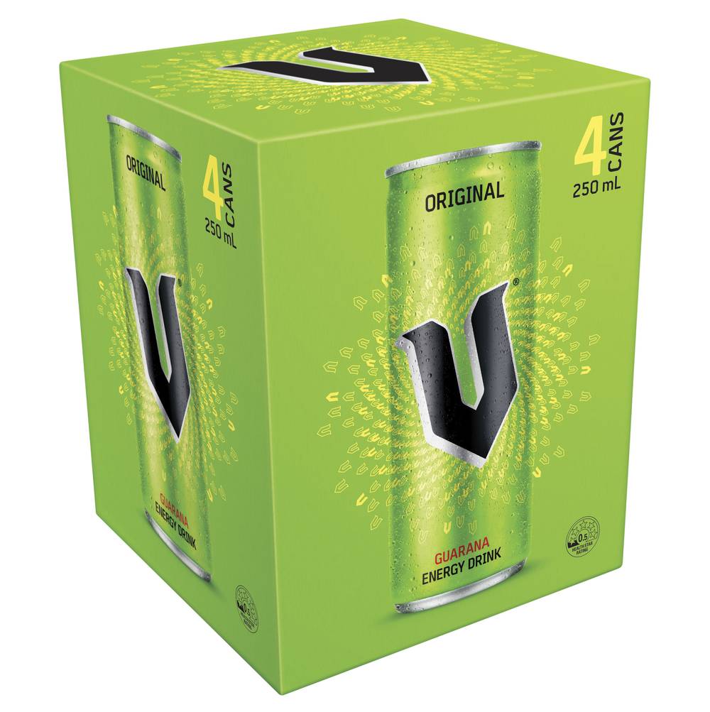 V Original Energy Drink, Guarana (4 x 250mL)