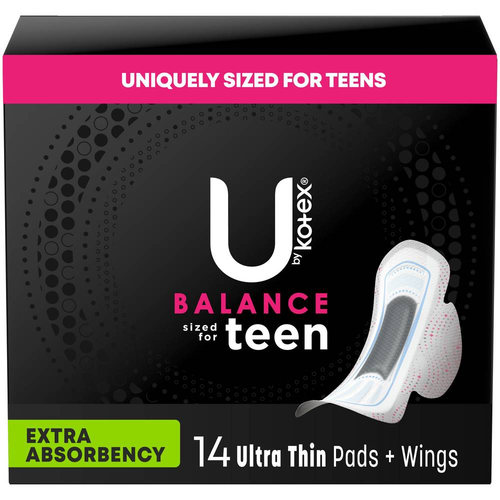 U by Kotex Teen Ultra Thin Extra-Absorbency Pads With Wings (14 ct)