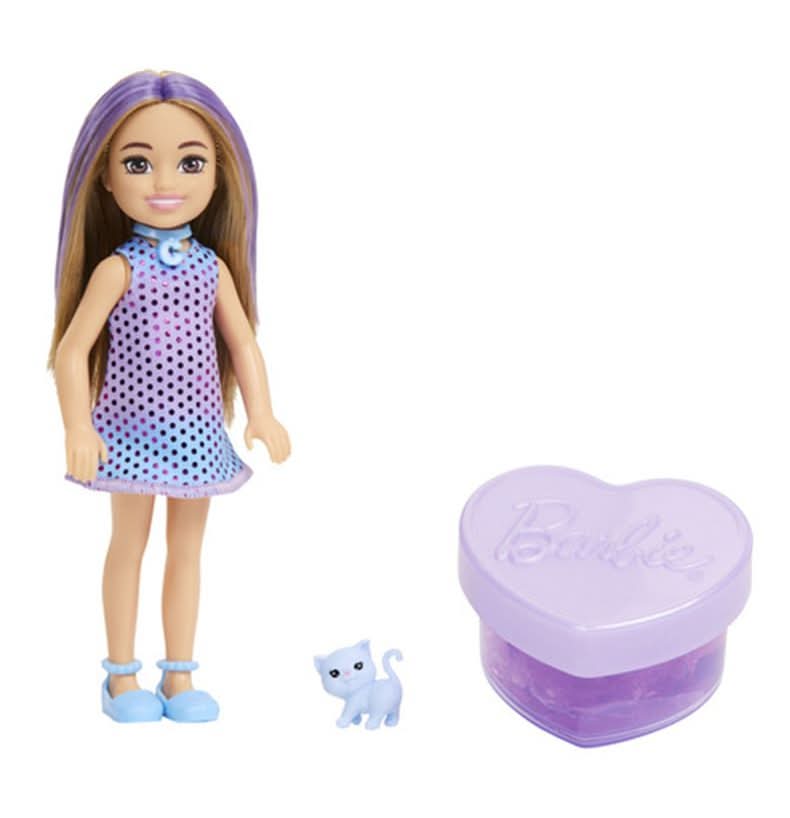 Barbie · Glam party muñeca chelsea + sorpresas (6 un)