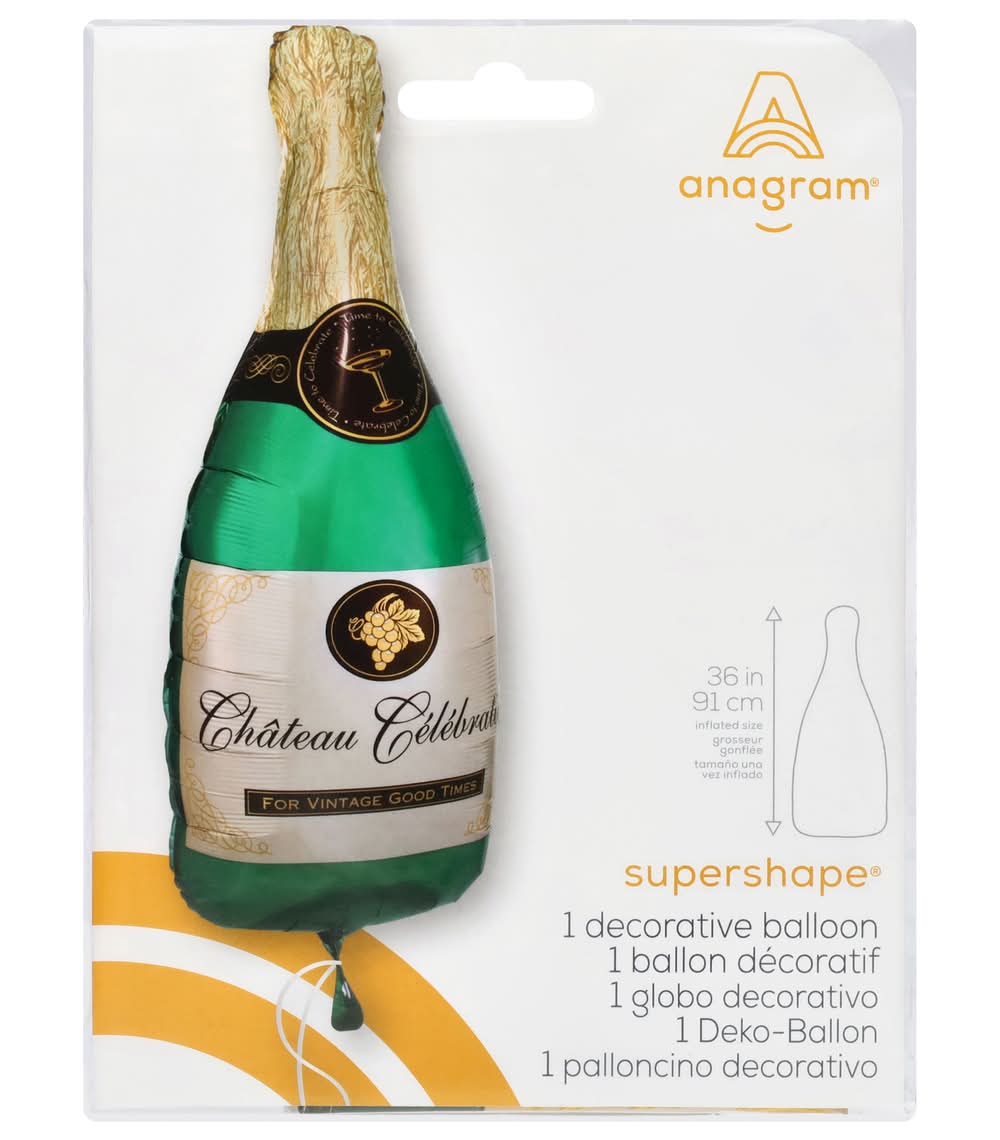 Amscan Uninflated Champagne Bottle Balloon, 36 inches, Gold-Silver