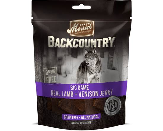 Merrick Backcountry Big Game Real Lamb + Venison Jerky Grain Free Dog Treats (4.5 oz)
